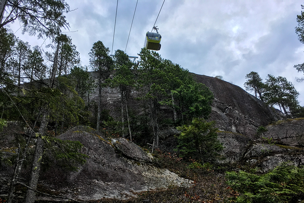 Looking at the gondola above the Sea to Summit Trail near Squamish, BC