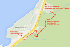 Map of the trail from Darrel Bay parking area to the Start of the Sea to Summit Trail