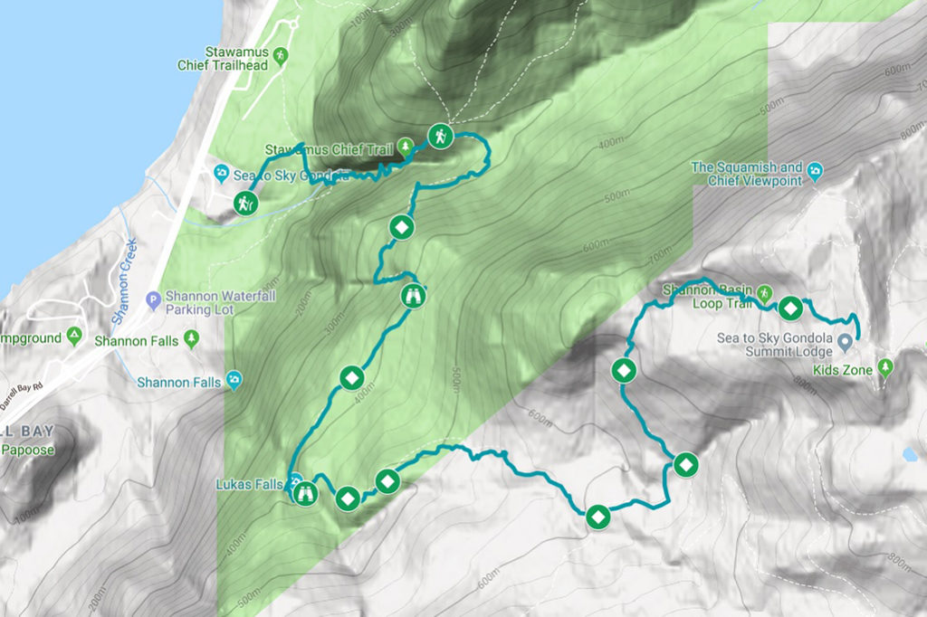 A trail map of the Sea to Summit Trail near Squamish,BC